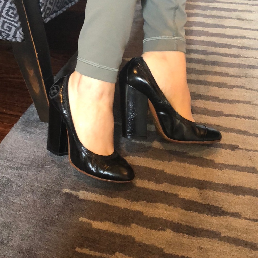 Authentic CHANEL CC Patent Cap Toe Ballet Heel
